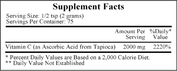 Vitamin C from Tapioca Supplement Facts Label