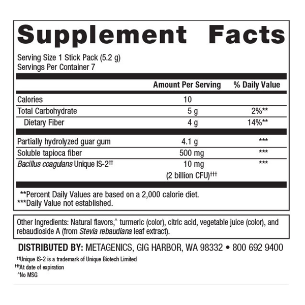 UltraFlora Fiber Prebiotic & Probiotic Stick Packs Supplement Facts Label