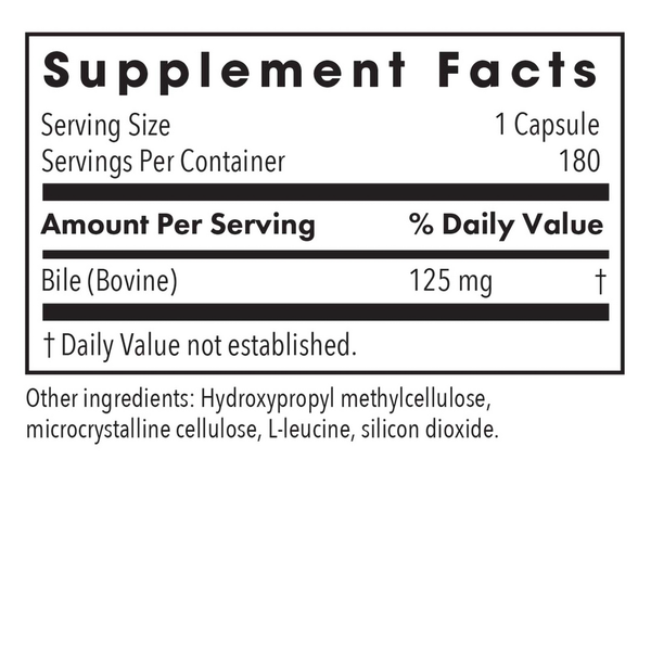 Ox Bile 125 mg Supplement Facts Label