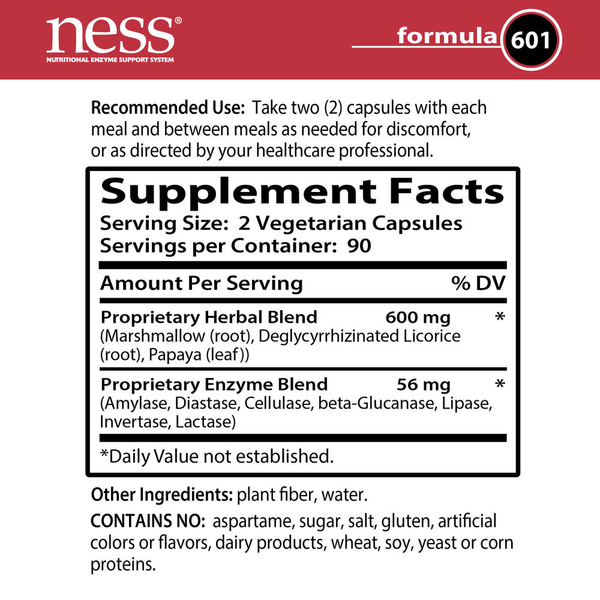 Gastric Comfort Formula 601 Supplement Facts Label