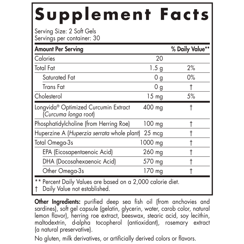 ProDHA Memory 60 Soft Gels Supplement Facts Label