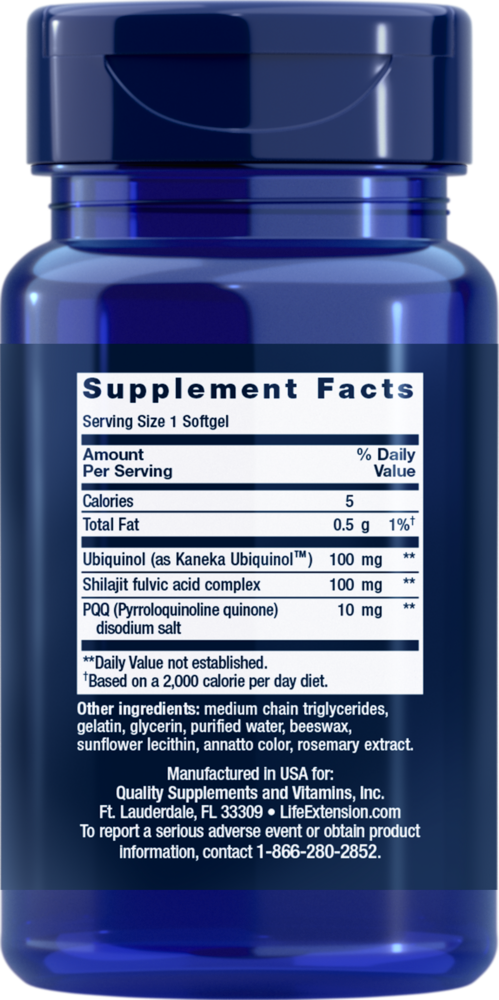 Super Ubiquinol CoQ10 with PQQ Supplement Facts Label