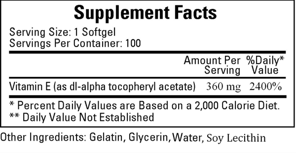 BACKORDER ONLY - E-400 400 IU Supplement Facts Label