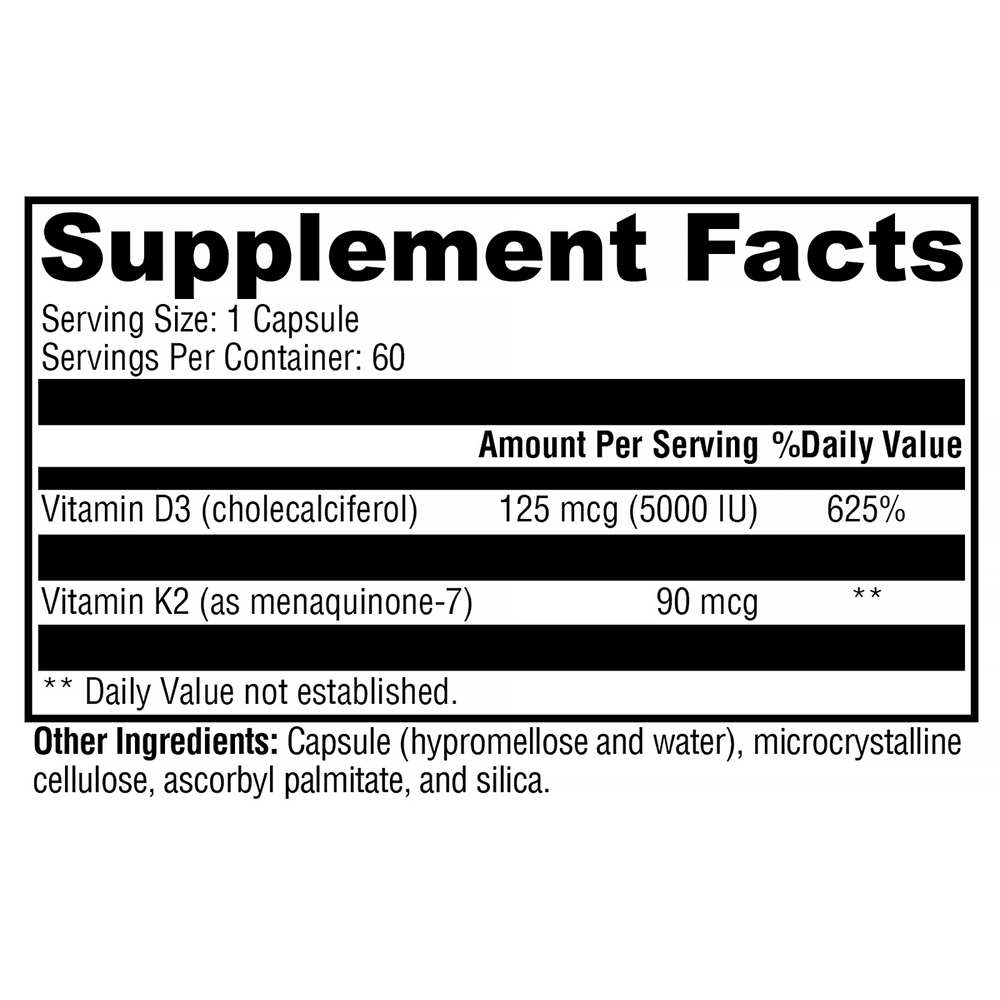 K2-D3 5000 Supplement Facts Label