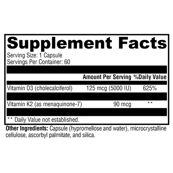 K2-D3 5000 Supplement Facts Label