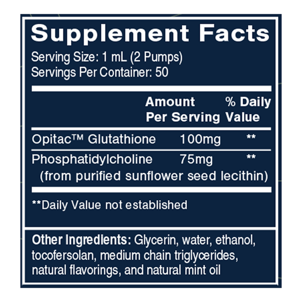 Glutathione+ Cacao Mint Supplement Facts Label