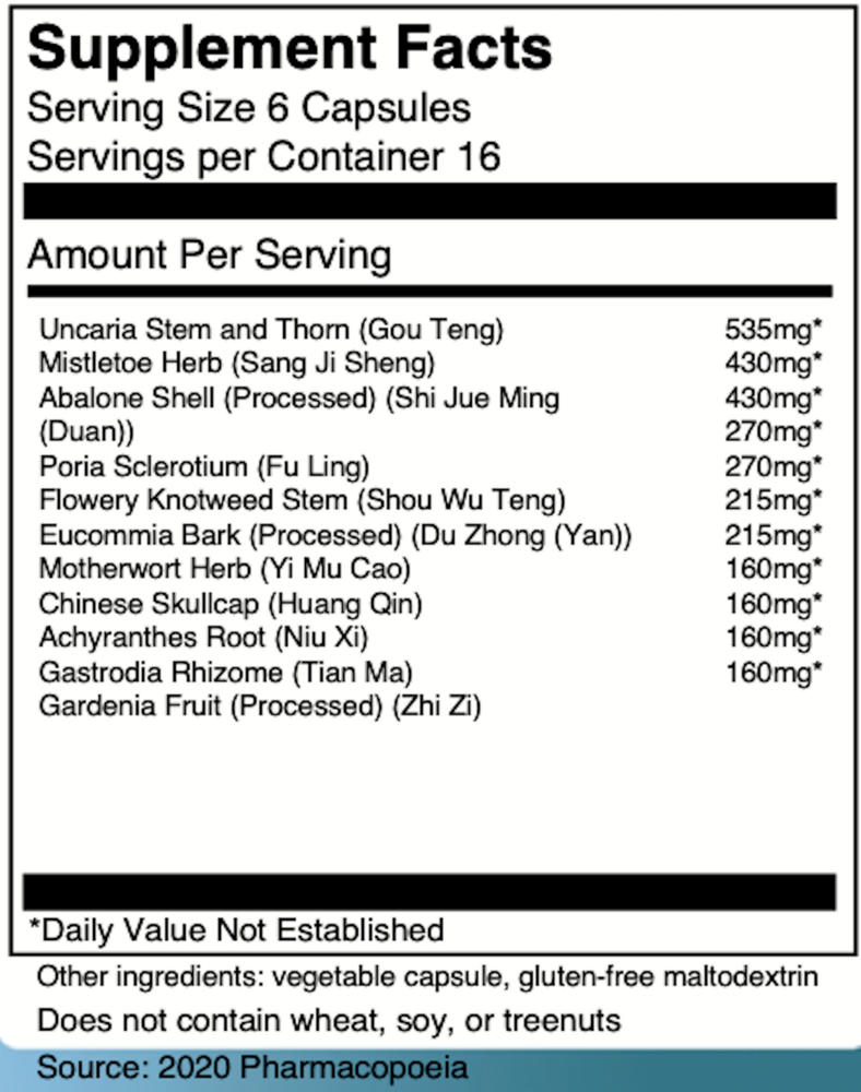 Tian Ma Gou Teng Yin Supplement Facts Label