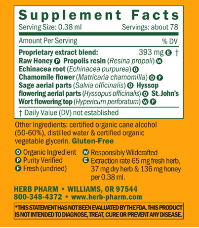 Soothing Throat Spray Honey Sage Supplement Facts Label