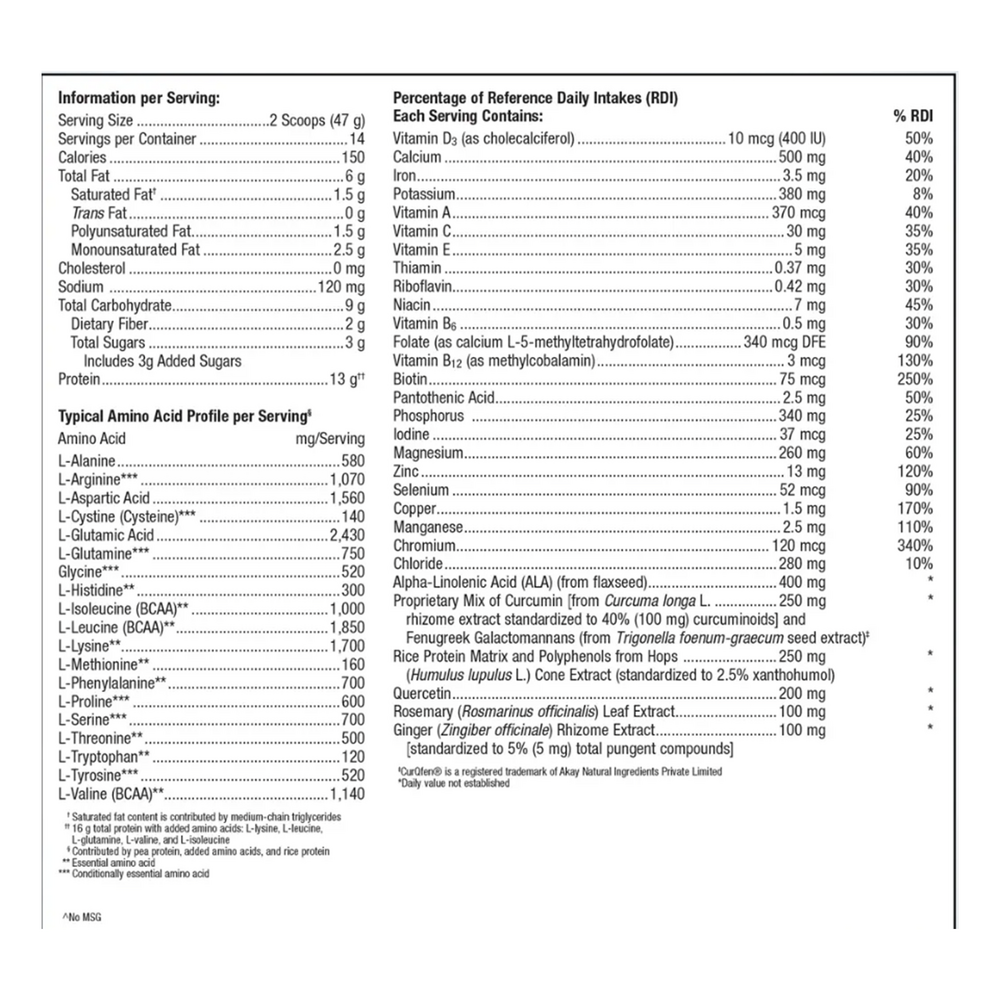 UltraInflamX Plus 360 Orange Supplement Facts Label