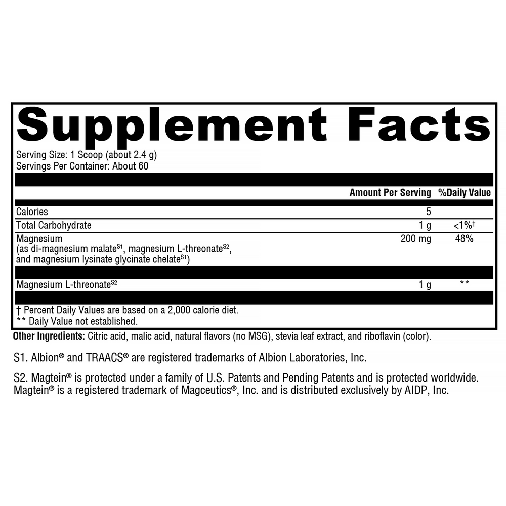 OptiMag® Neuro Lemon-Lime Supplement Facts Label