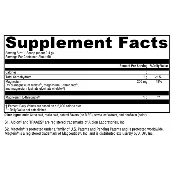 OptiMag® Neuro Lemon-Lime Supplement Facts Label