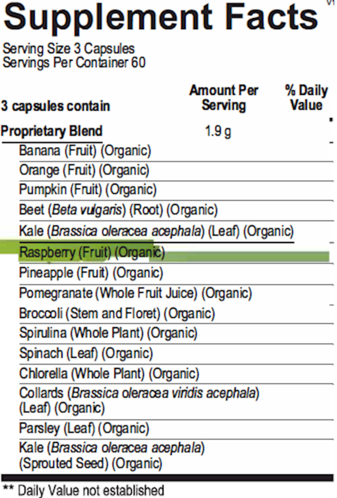 Indigo Greens Capsules Supplement Facts Label