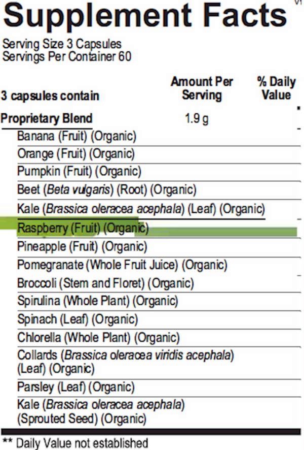 Indigo Greens Capsules Supplement Facts Label
