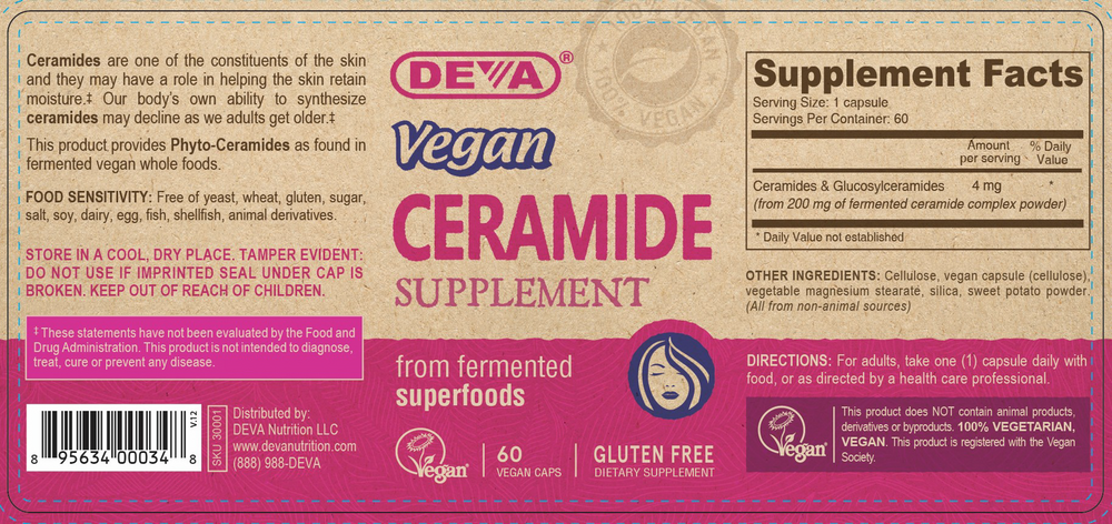Vegan Ceramide Supplement Supplement Facts Label