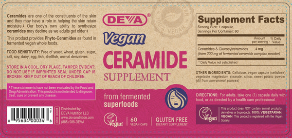 Vegan Ceramide Supplement Supplement Facts Label