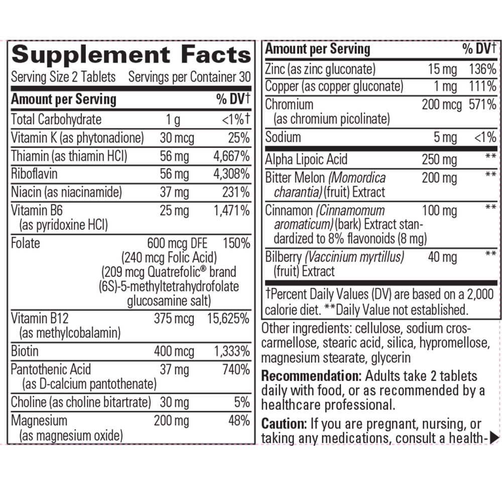 Glycemic Manager™ Supplement Facts Label