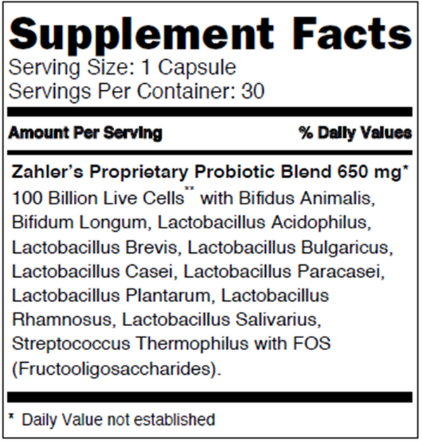 BioDophilus 100 Billion Supplement Facts Label