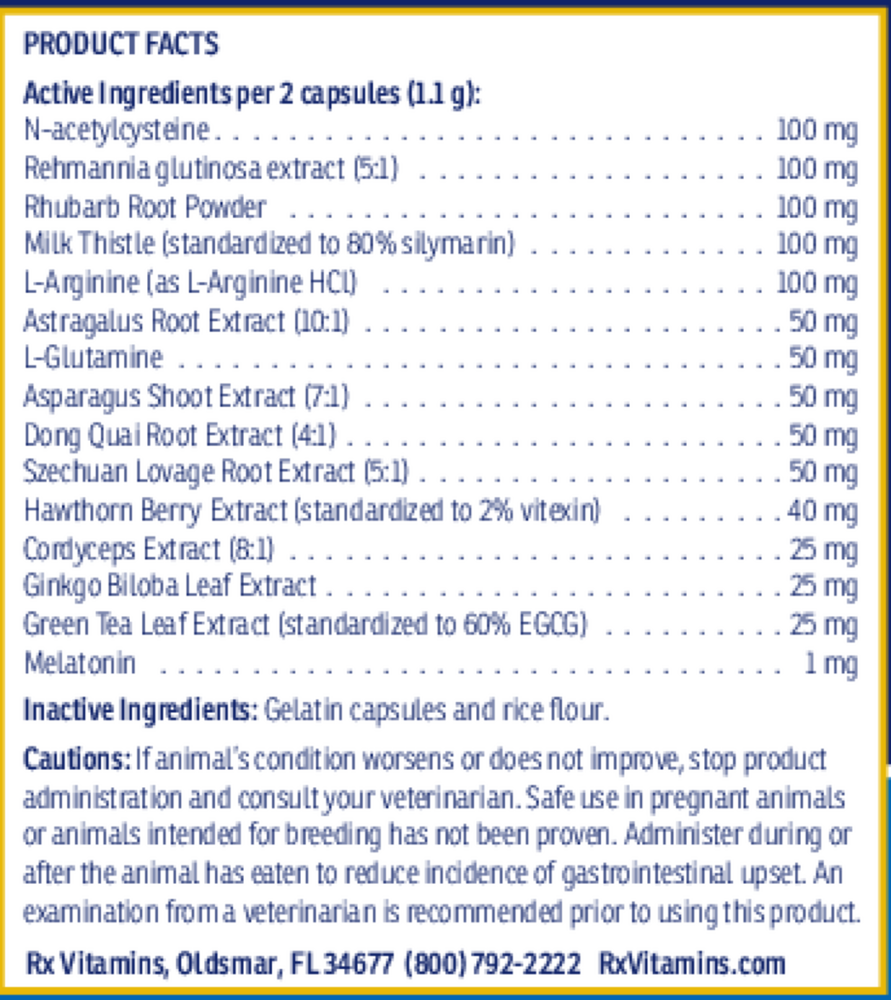 Rx Renal Canine Supplement Facts Label