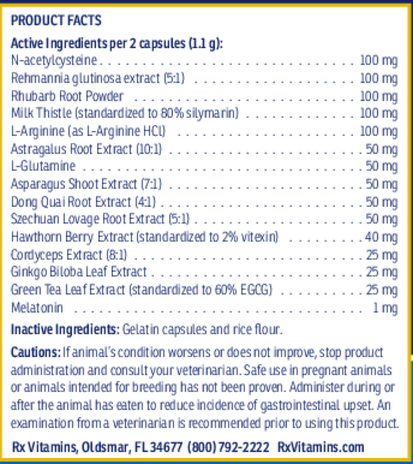Rx Renal Canine Supplement Facts Label
