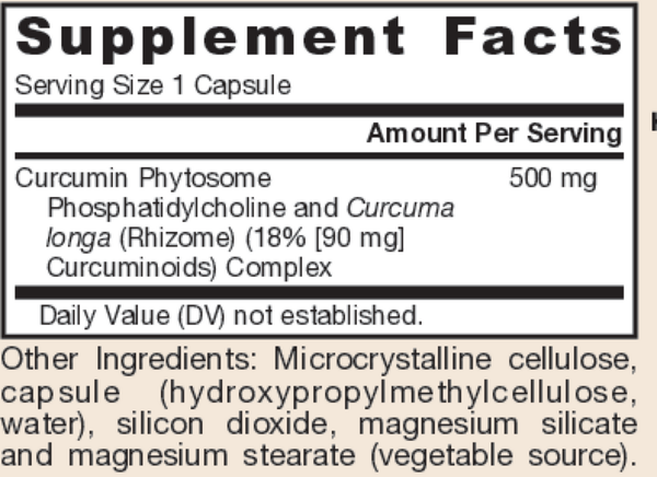 Curcumin Phytosome Meriva 120 Count Supplement Facts Label