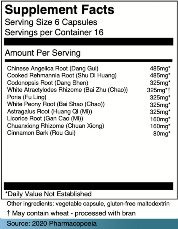 Shi Quan Da Bu Tang Supplement Facts Label