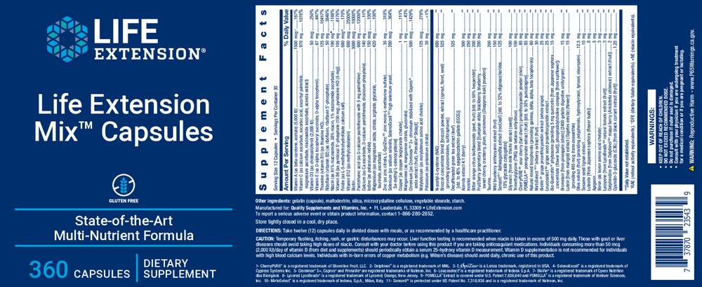 Life Extension Mix™ Capsules Supplement Facts Label