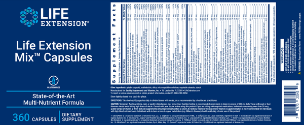 Life Extension Mix™ Capsules Supplement Facts Label