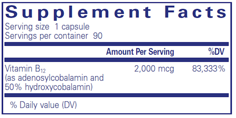 Adenosyl/Hydroxy B12 Supplement Facts Label