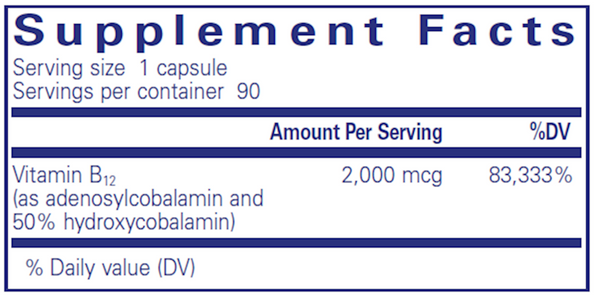 Adenosyl/Hydroxy B12 Supplement Facts Label