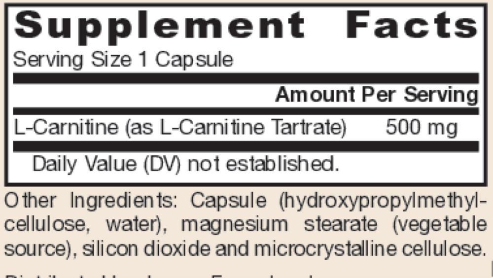 L-Carnitine 500 mg Supplement Facts Label