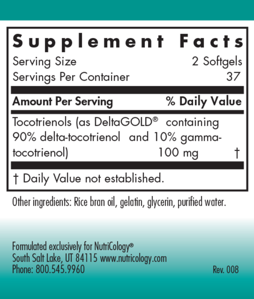 Delta-Fraction Tocotrienols Supplement Facts Label