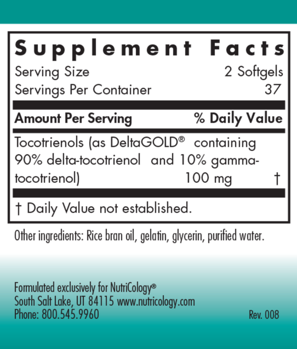 Delta-Fraction Tocotrienols Supplement Facts Label