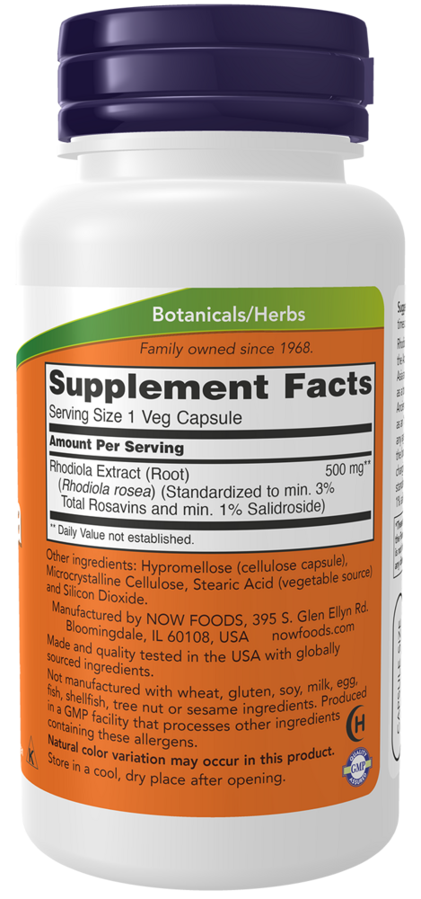 Rhodiola 500 mg Supplement Facts Label