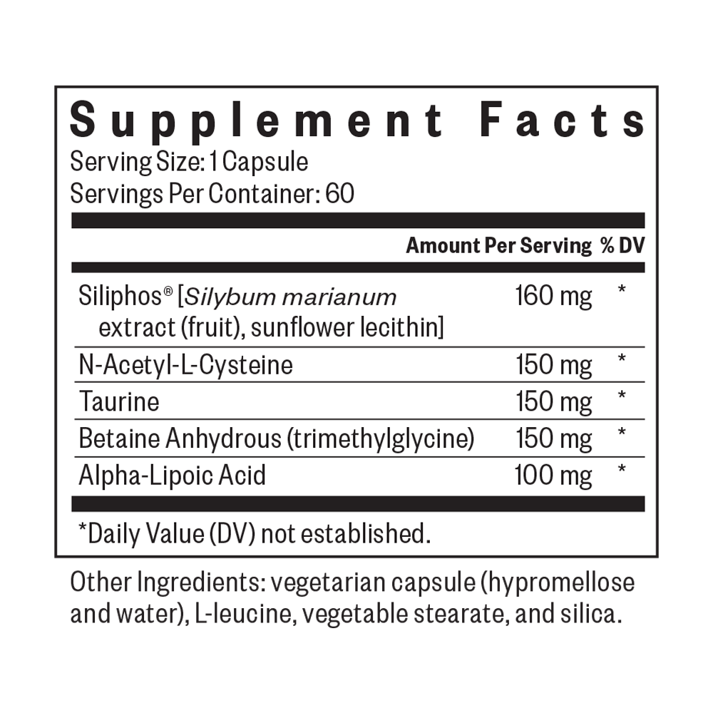Liver Nutrients Supplement Facts Label