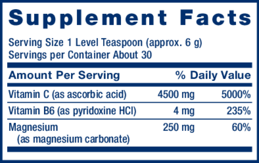 Effervescent Vitamin C Magnesium Crystals Supplement Facts Label