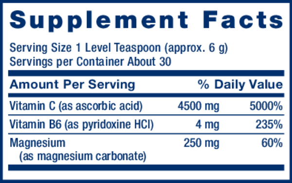 Effervescent Vitamin C Magnesium Crystals Supplement Facts Label