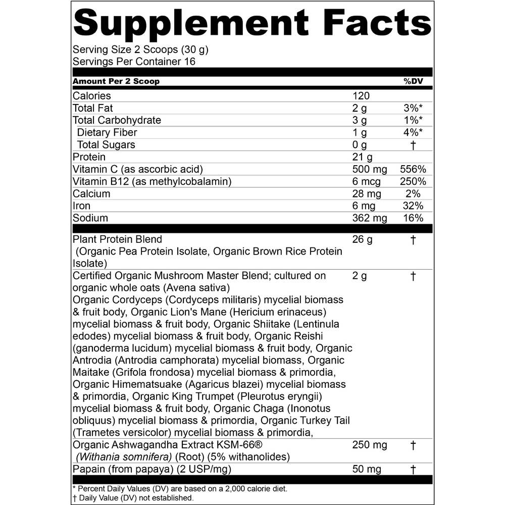Master Blend Unsweetened Protein Supplement Facts Label