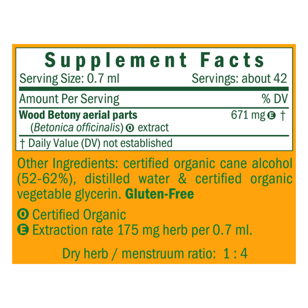 Wood Betony/Stachys Officinalis Supplement Facts Label