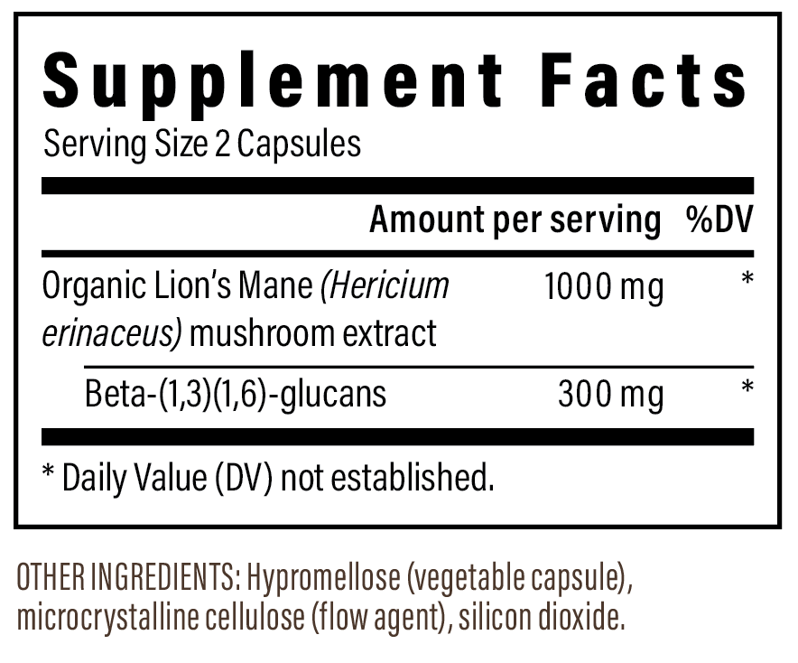Lion's Mane Extract Capsules Supplement Facts Label