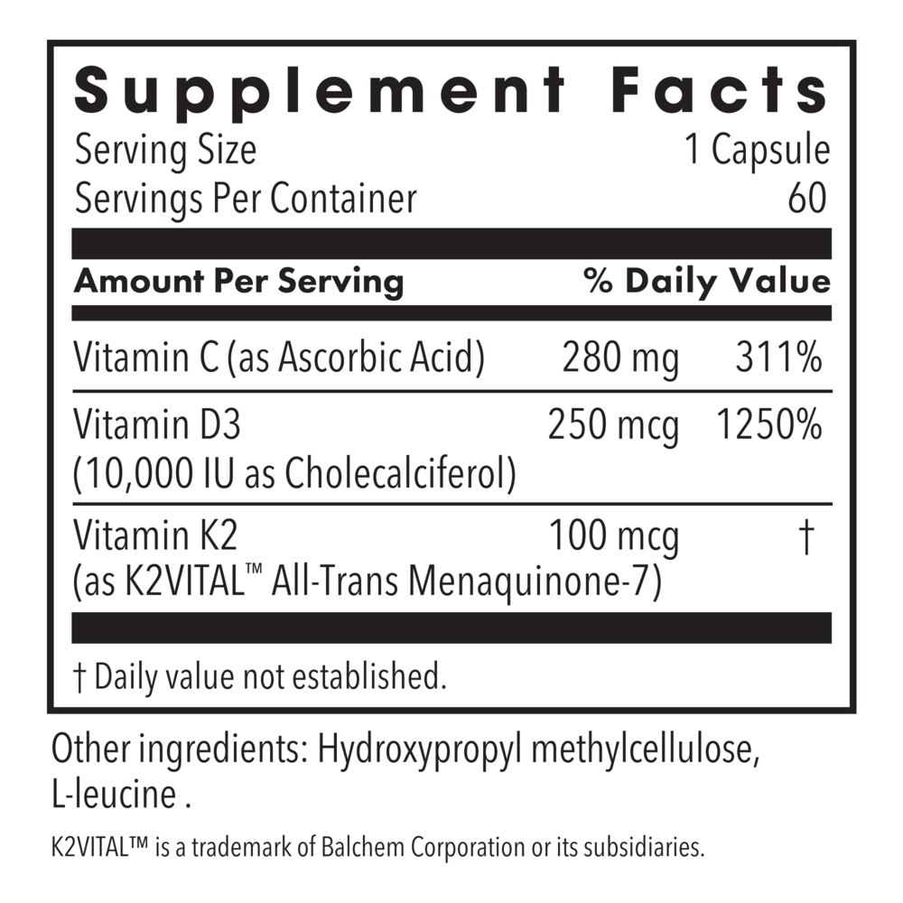 Vitamin D3 10000 IU Supplement Facts Label
