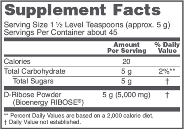 D-Ribose Powder Supplement Facts Label