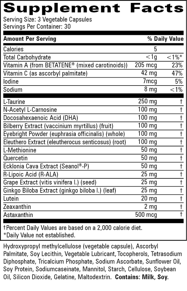Brilliant Vision with Seanol-P Supplement Facts Label