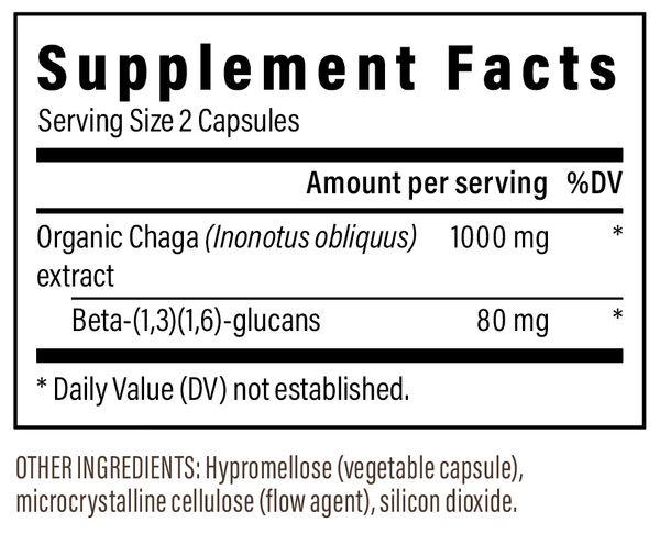 Chaga Extract Capsules Supplement Facts Label