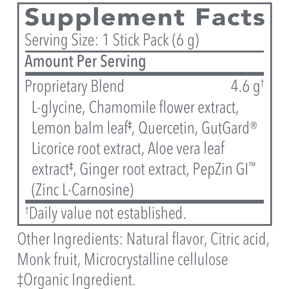 G.I. InnerCalm Supplement Facts Label