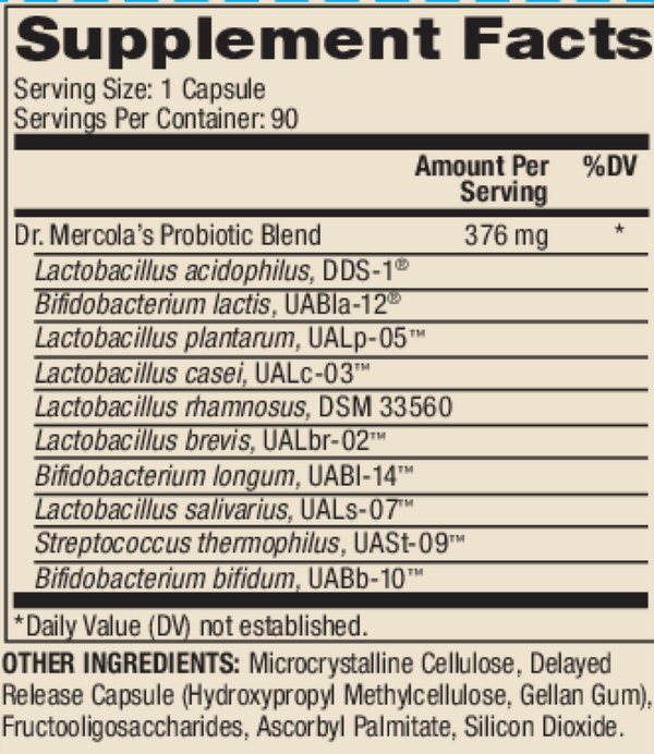 Complete Probiotics 70 Bill CFU 30 Count Supplement Facts Label