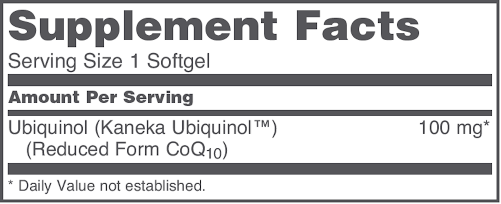 Ubiquinol 100 mg Supplement Facts Label