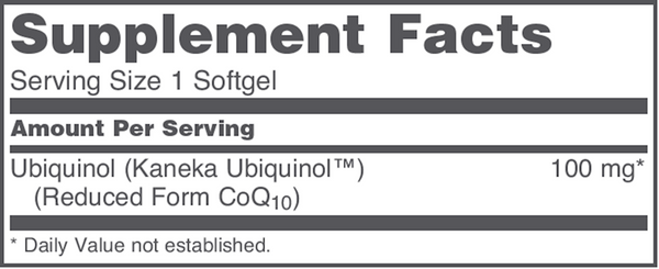 Ubiquinol 100 mg Supplement Facts Label