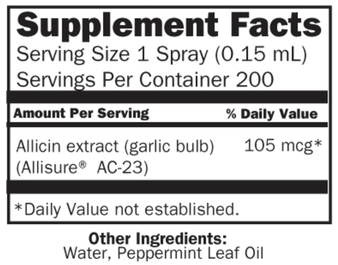 Allimax Rescue Spray Supplement Facts Label