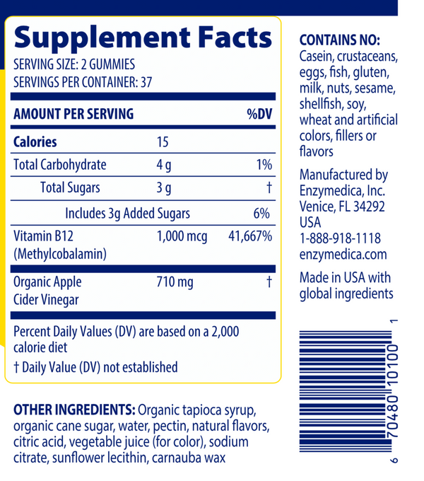 Apple Cider Vinegar Gummies Supplement Facts Label