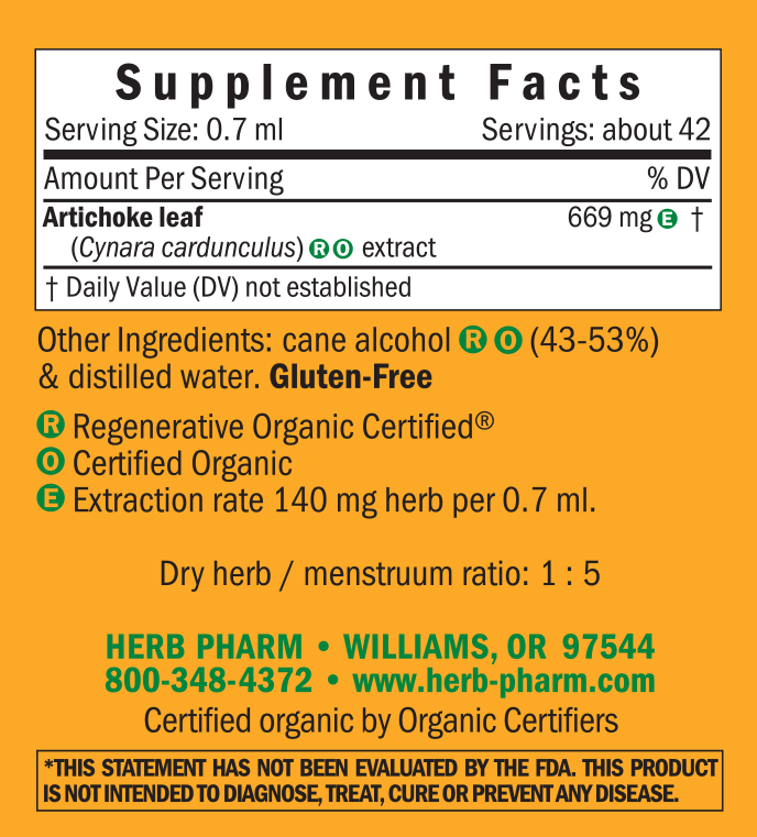 Artichoke Supplement Facts Label